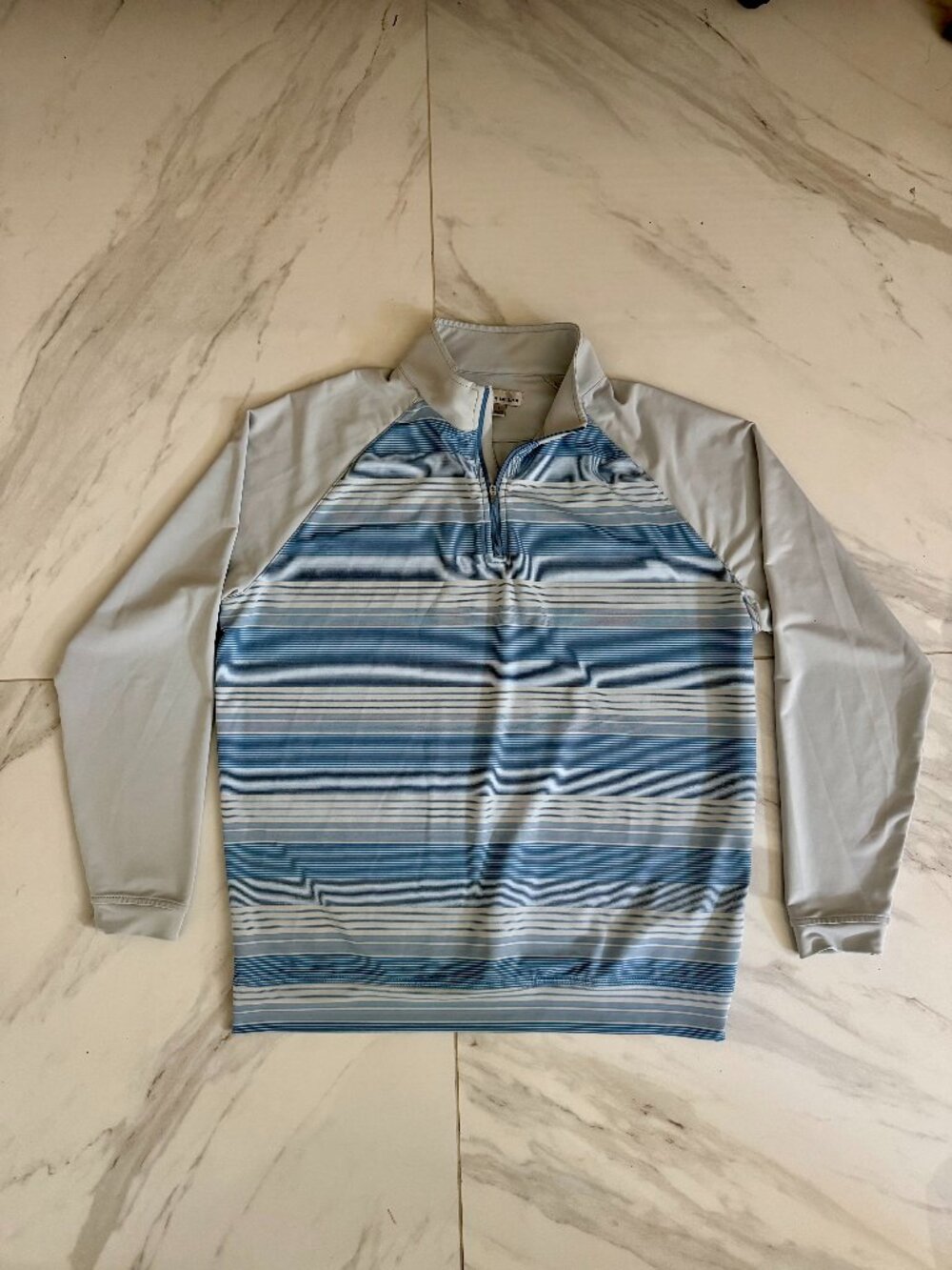 Peter Millar Men’s L Blue Striped Performance Golf 1/4 Zip Pullover UPF 50+